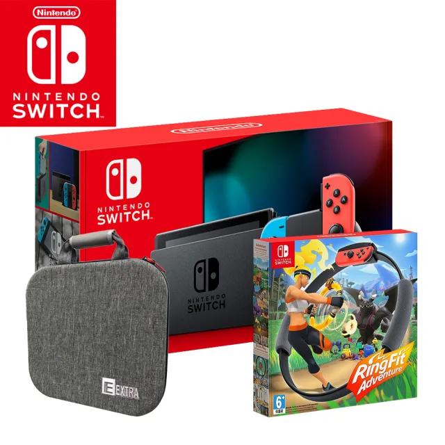 【Nintendo 任天堂】Switch電續加強藍紅主機+《健身環大冒險》+《收納包》附《專用螢幕保護貼》