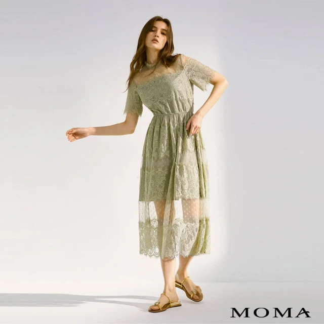 【MOMA】波點睫毛蕾絲網紗拼接洋裝(兩色)