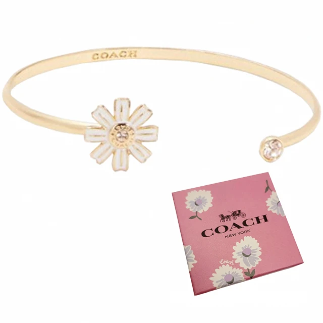 【COACH】限量款金X白琺瑯雛菊花朵+圓鋯石手環禮盒