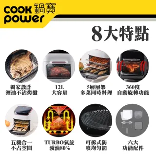 【CookPower 鍋寶】12L數位觸控式健康氣炸烤箱-白(AF-1220WGR)