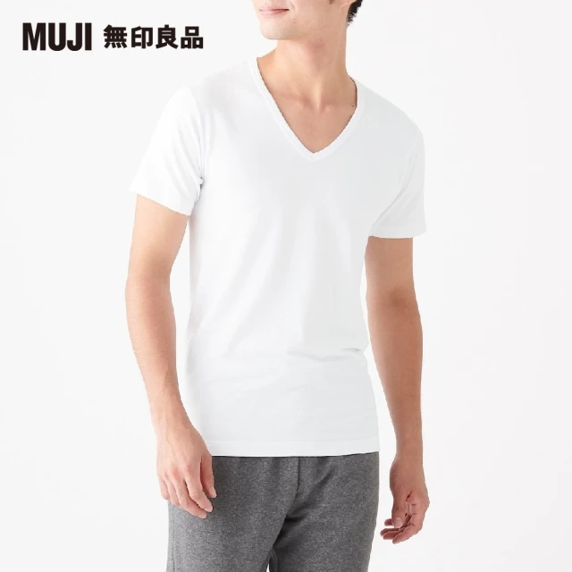 【MUJI 無印良品】男有機棉保暖V領短袖T恤(共2色)