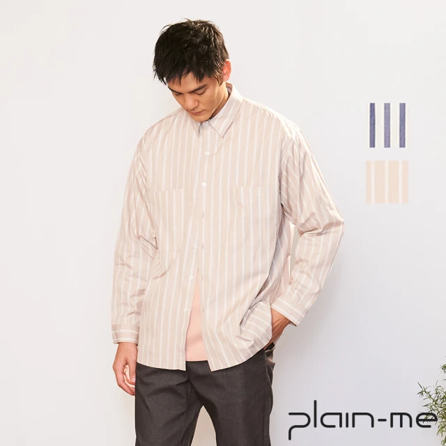plain-me【plain-me】Oversize雙口袋條紋襯衫(男款 共兩色)