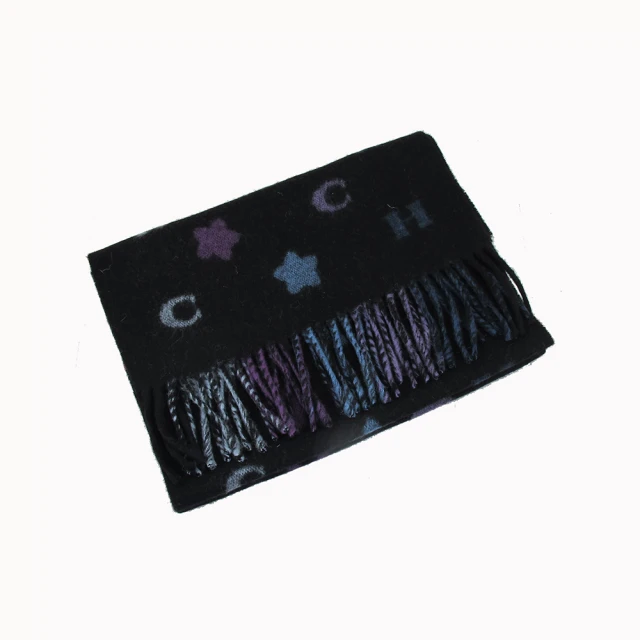 【COACH】新款條紋幸運星羊毛圍巾(黑幸運星)