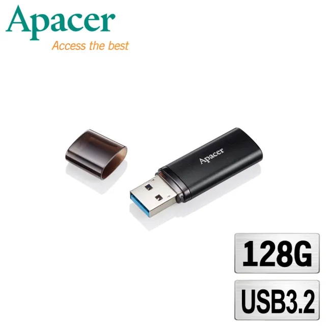 【Apacer 宇瞻】AH25B 128G 輕巧金屬 USB 3.2(高速隨身碟-霧面黑)
