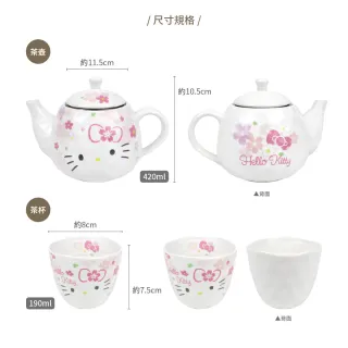 【SANRIO 三麗鷗】Hello Kitty 浪漫櫻花杯壺3件組(附濾網；茶杯-190ml、茶壺-420ml)