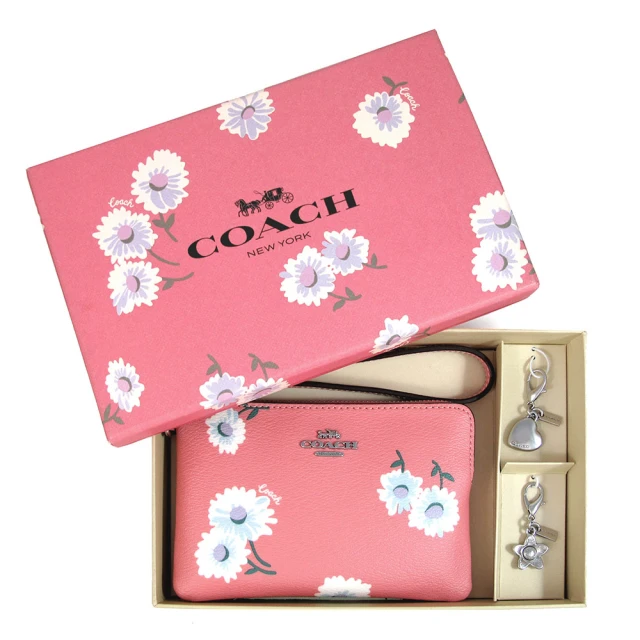 COACH【COACH】防刮小雛菊手拿包+愛心x小花掛飾禮盒(粉色)