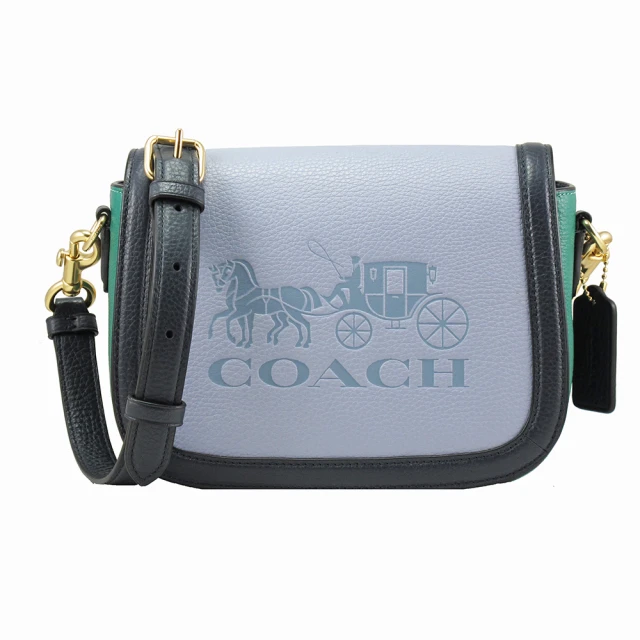 COACH【COACH】小型包-寬底馬車LOGO上掀斜背包(藍綠)