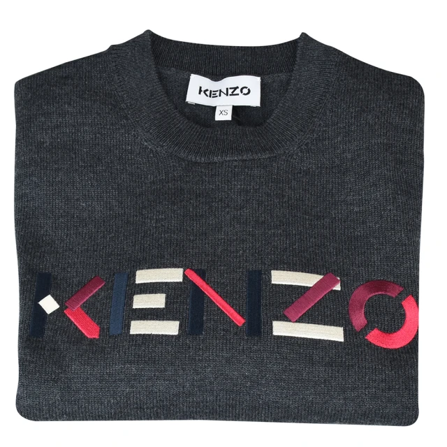 KENZO【KENZO】經典色彩logo設計套頭羊毛長袖毛衣(女裝/深灰)