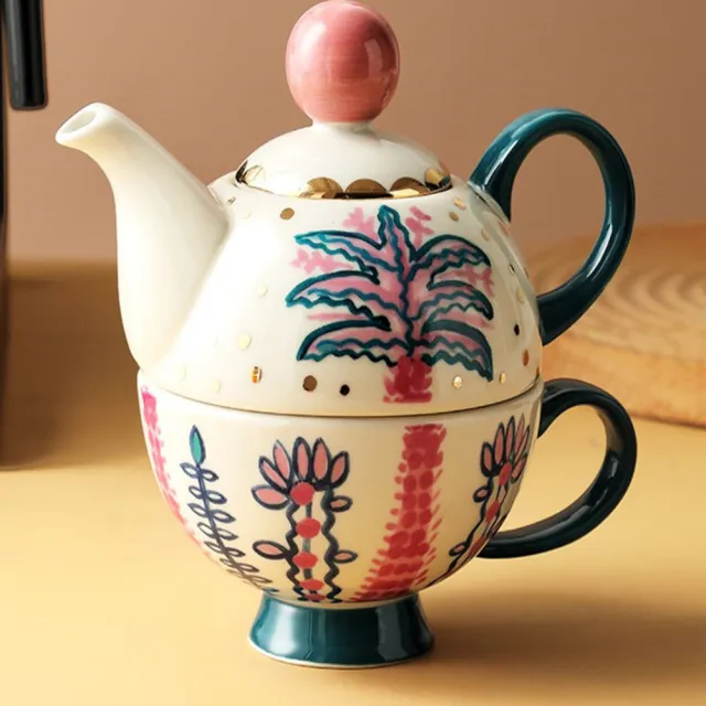【JEN】英式下午茶手繪描金子母壺咖啡杯子茶具組(一杯一壺)/