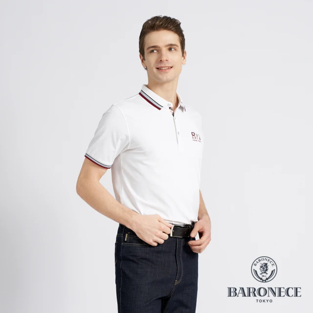 BARONECE 百諾禮士【BARONECE 百諾禮士】男款 百諾經典格系列翻領短袖polo衫-白色(1198270-90)