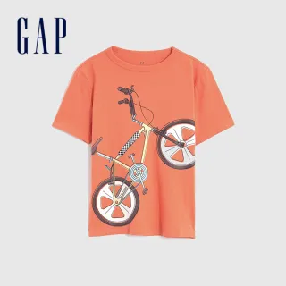 【GAP】男童 純棉印花寬鬆短袖T恤(825594-橙色)