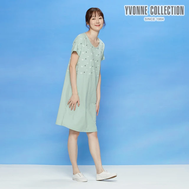Yvonne Collection【Yvonne Collection】梧桐樹紋拼接短袖洋裝(淺綠)