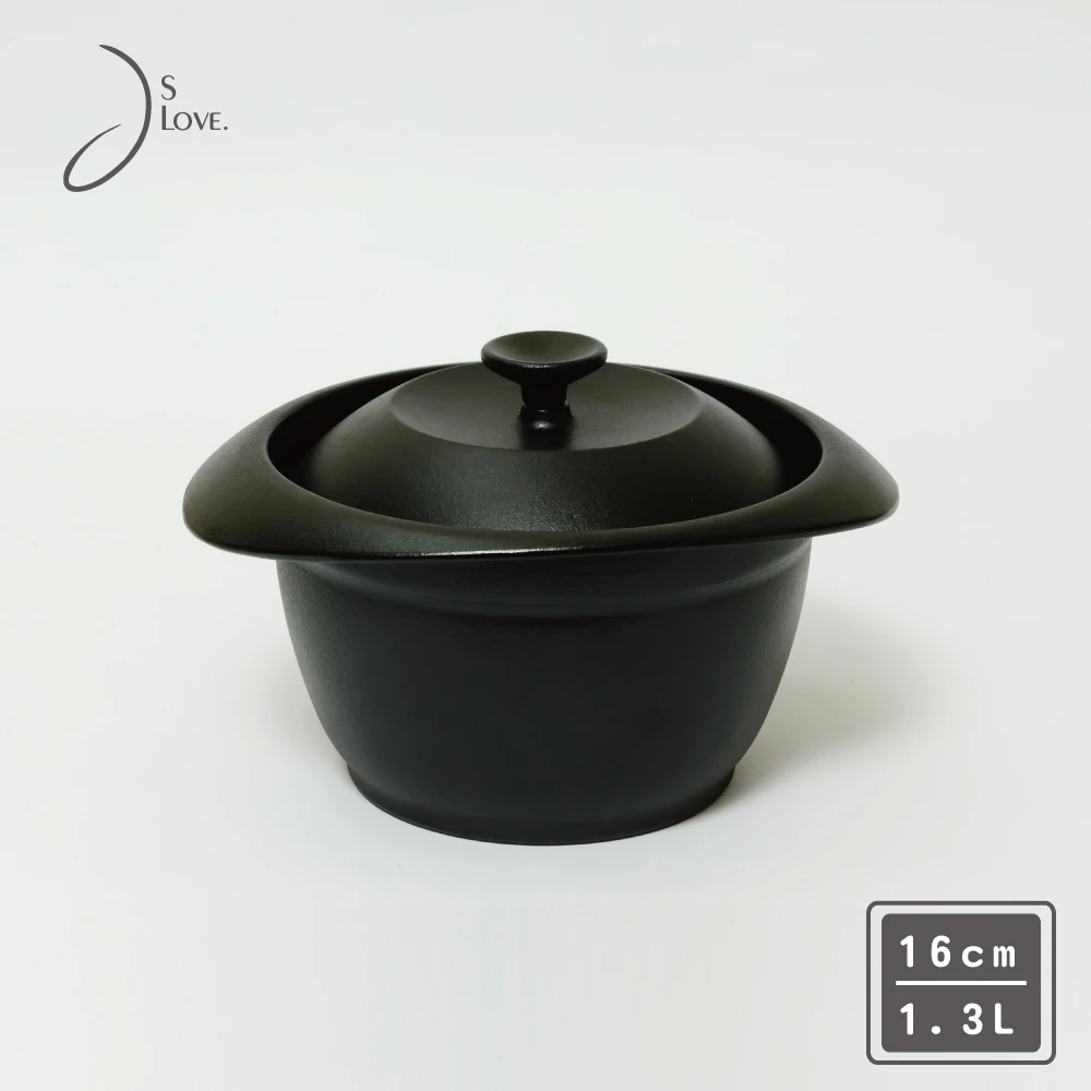 【JsLove皆樂】日式鑄鐵炊飯鍋-黑16cm/1.3L(電磁爐適用/鑄鐵鍋/琺瑯鍋)