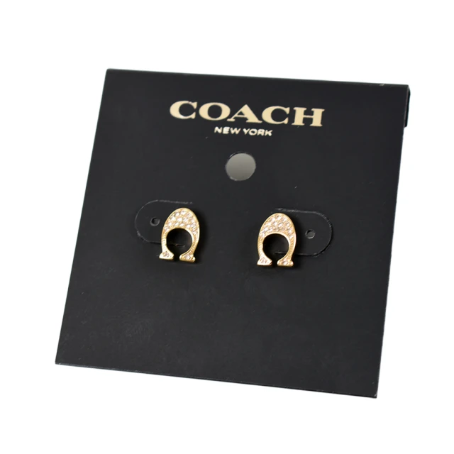 【COACH】水鑽C字耳針式耳環-金色