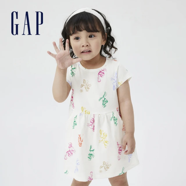 【GAP】女幼童 Gap x Disney 迪士尼系列 可愛印花短袖洋裝(846201-米妮圖案)