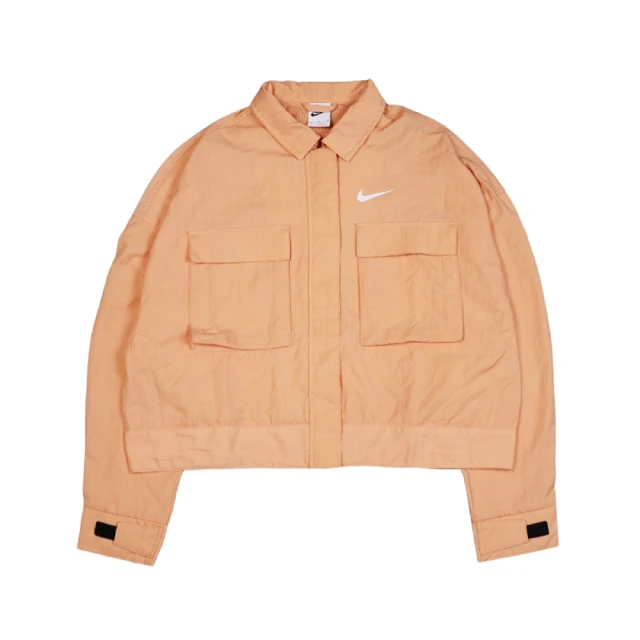 NIKE 耐吉【NIKE 耐吉】教練外套 NSW Essential Jacket 女版 粉橘 工裝 大口袋 短版(DM6244-851)