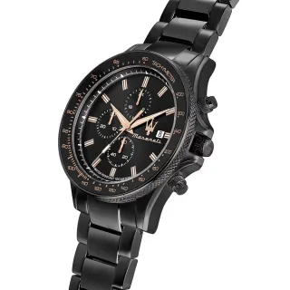 【MASERATI 瑪莎拉蒂】STILE系列黑鋼三眼計時腕錶44mm(R8873640011)
