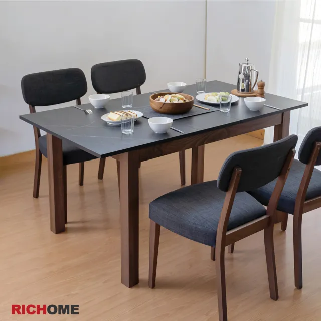 【RICHOME】勞倫金120CM可延伸150CM大理石紋餐桌/休閒桌/工作桌(2色)