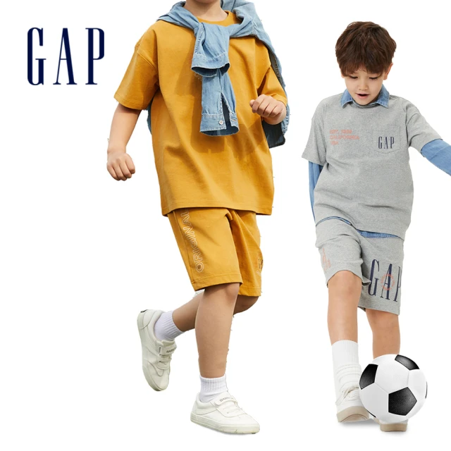 GAP【GAP】男童 Logo純棉鬆緊腰身休閒短褲(808988-淺灰色)