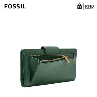 【FOSSIL】Logan 真皮扣式RFID防盜中長夾-冷杉綠色 SL7830297