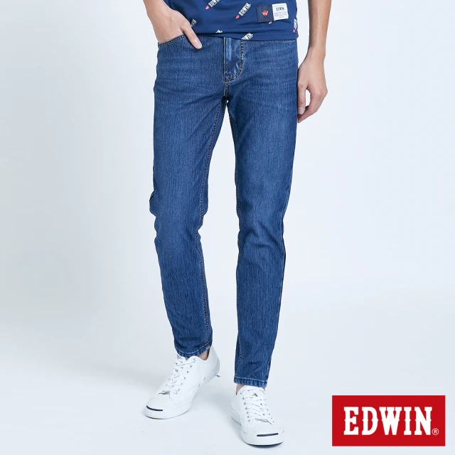 【EDWIN】大尺碼-JERSEYS迦績EJ6超彈EDGE錐形牛仔褲-男款(石洗藍)