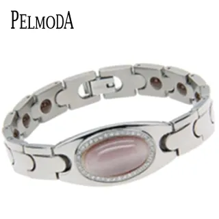 【Pelmoda】不鏽鋼貓眼晶片鍺鏈-女款(白貓眼/粉貓眼)