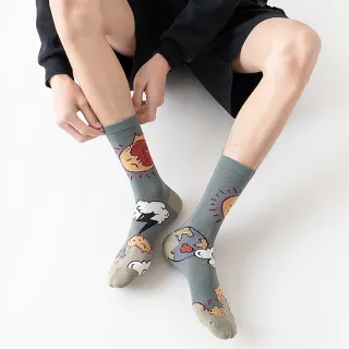 【OT SHOP】男款法式風格 棉質 塗鴉設計款中筒襪 M1181(春夏潮流配件 學院風 運動襪)