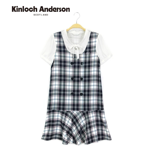 【Kinloch Anderson】金安德森女裝 帶領飾扣格紋剪接洋裝(藏青)