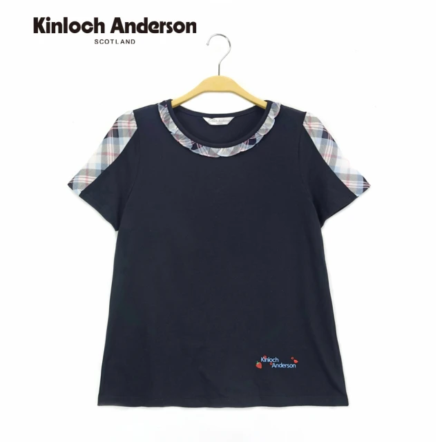 Kinloch Anderson【Kinloch Anderson】金安德森女裝 圓領配格紋雪紡荷葉上衣(藏青)