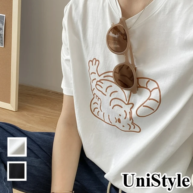 【UniStyle】韓版元氣軟萌減齡印花圓領短袖上衣T 女 UP9701(黑 白)