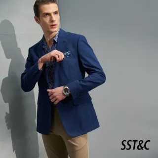 【SST&C 季中折扣】麻料混紡海軍藍修身西裝外套0112204008
