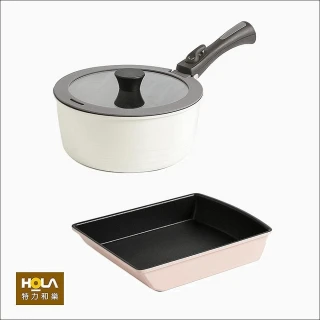 【HOLA】可拆式陶瓷不沾導磁湯鍋3件組24cm-白+玉子燒鍋-粉