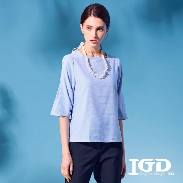 IGD 英格麗【IGD 英格麗】甜美五分袖綁帶上衣(藍色)