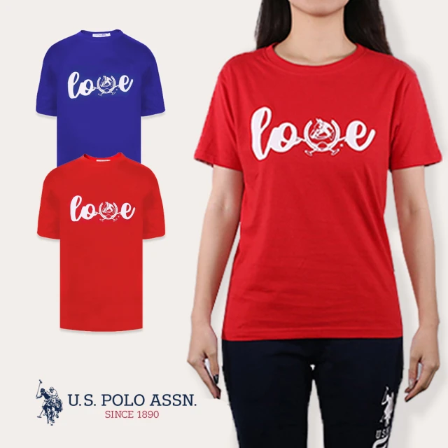 【U.S. POLO ASSN.】女文字/女花馬短袖T恤(兩款四色-藍色/紅色/粉紅/白)