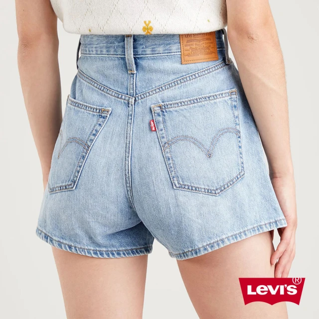 【LEVIS】女款 High Loose復古超高腰牛仔闊腿短褲 / 精工輕藍染水洗 / 柔滑面料-人氣新品