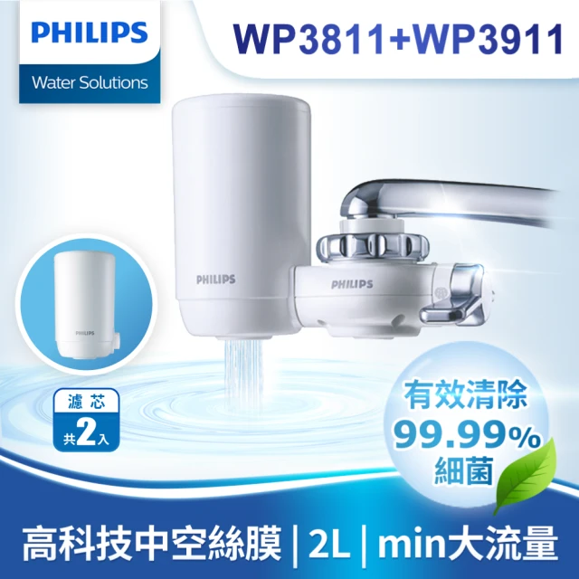【Philips 飛利浦】日本原裝4重超濾龍頭式淨水器+濾芯x1(WP3811+WP3911)