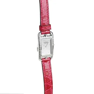 【Hermes 愛馬仕】Nantucket Jete de diamants 鑲鑽精鋼鱷魚皮革女仕腕錶(紅/23mm)
