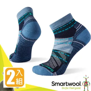 【SmartWool】女_美麗諾羊毛 避震型機能戶外全輕量印花短筒襪(SW001579 霧藍_2雙入)