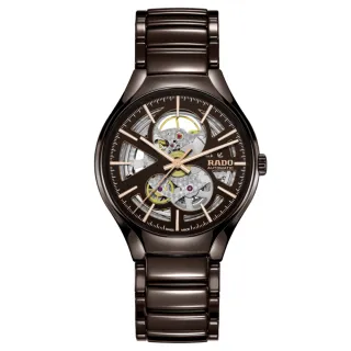 【Rado 雷達表】True真我系列 高科技陶瓷鏤空機械腕錶-圓 黑40mm(R27511302)