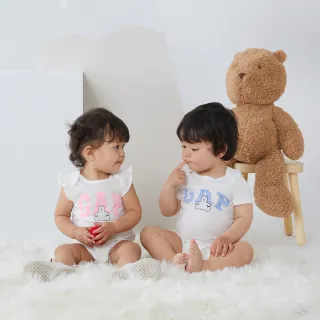 【GAP】嬰兒 布萊納系列 Logo純棉短袖包屁衣(825290-白色)