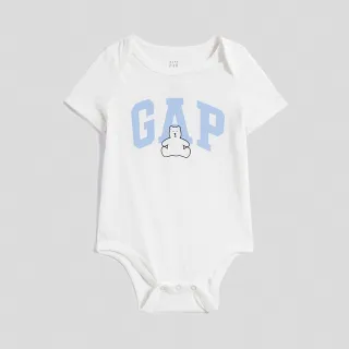 【GAP】嬰兒 布萊納系列 Logo純棉短袖包屁衣(825290-白色)