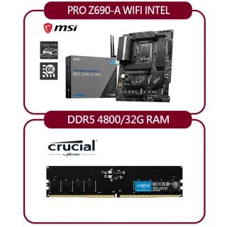【MSI 微星】PRO Z690-A WIFI INTEL主機板+Micron Crucial DDR5 4800/32G RAM內建PMIC