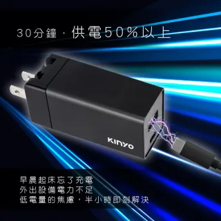 【KINYO】65W氮化鎵GaN雙孔快充充電器Type-C/USB充電器-PDCB-065(PD+QC3.0+PPS全兼容)