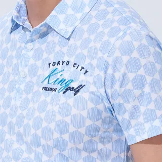【KING GOLF】網路獨賣款-男款滿版圓型點點男款刺繡造型POLO衫/高爾夫球衫(淺藍)