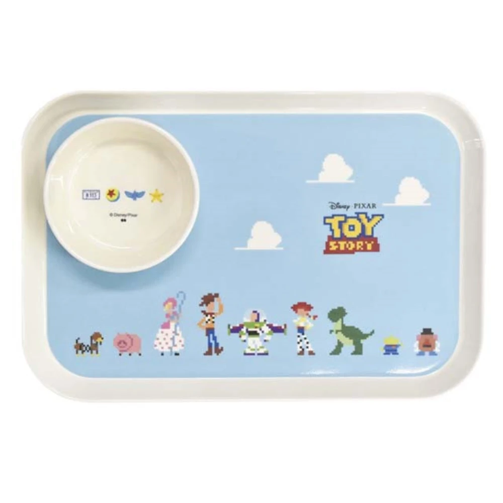 【小禮堂】迪士尼 玩具總動員 兒童美耐皿餐盤餐碗組 《藍像素款》(平輸品)