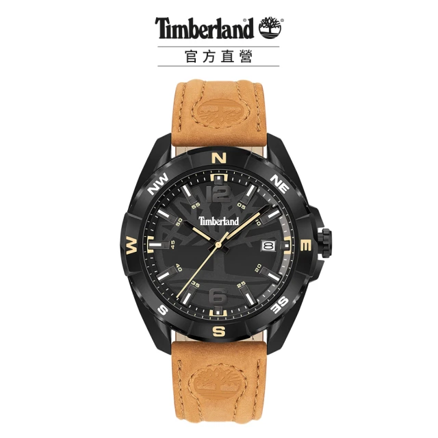 【Timberland】男錶 MILLINOCKET系列 自由之旅腕錶 皮帶-黑/小麥黃44mm(TDWGB2202101)