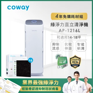 【Coway】18坪 綠淨力立式空氣清淨機 AP-1216L(4年免購耗材組)