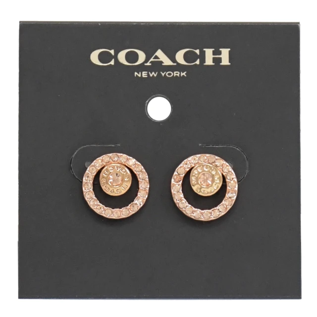 COACH【COACH】專櫃款 簡約經典雙圈鑲鑽時尚耳環(玫瑰金)