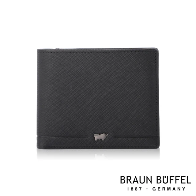 【BRAUN BUFFEL 德國小金牛】台灣總代理 格瑞克-II 4卡零錢袋皮夾-黑色(BF387-315-BK)