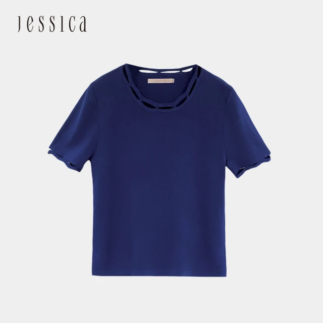 JESSICA 休閒百搭拼接緞面拉鏈鬆緊腰上衣J35301（